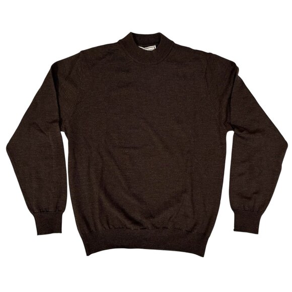 Patrick James Dark Brown Merino Wool Mock Neck Sweater - Men's Medium - Picture 1 of 4